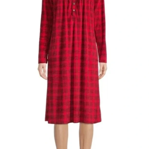 XL Aria Women's and Women's Plus Size Long Sleeve Ballet Velour Nightgown - Picture 2 of 3